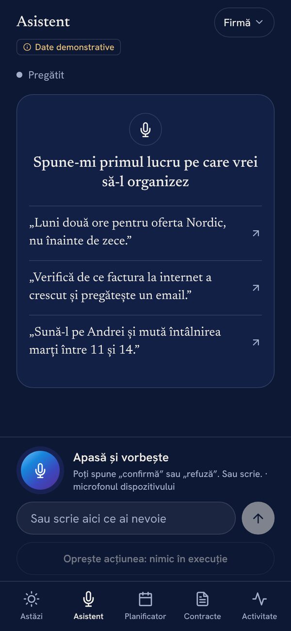 Asistentul Velluno, gata să asculte, cu exemple de cereri